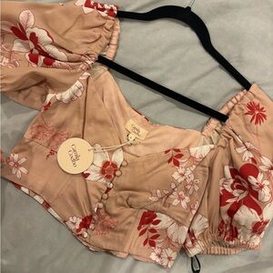 Camila Coelho floral blouse top with puff sleeves